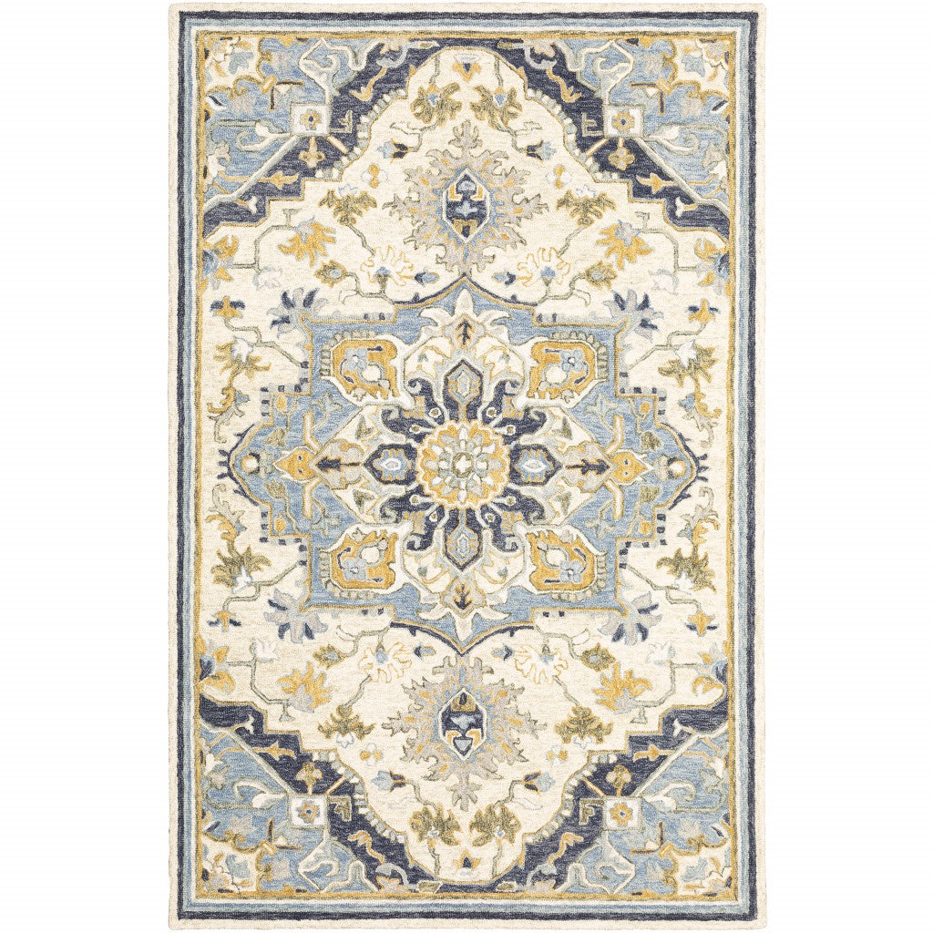 3' X 8' Blue And Ivory Bohemian Runner Rug-Area Rugs-DECOROLALA