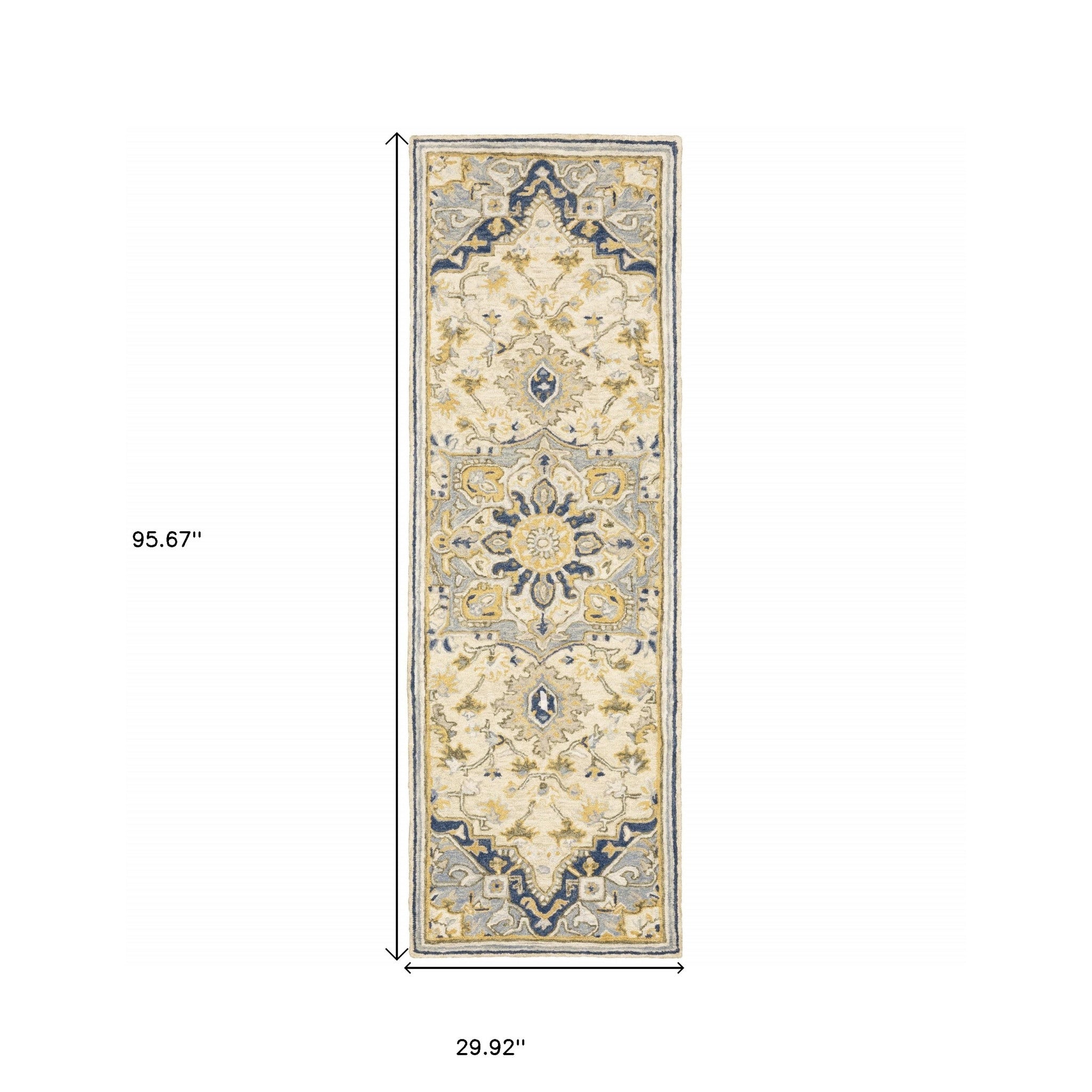 3' X 8' Blue And Ivory Bohemian Runner Rug-Area Rugs-DECOROLALA