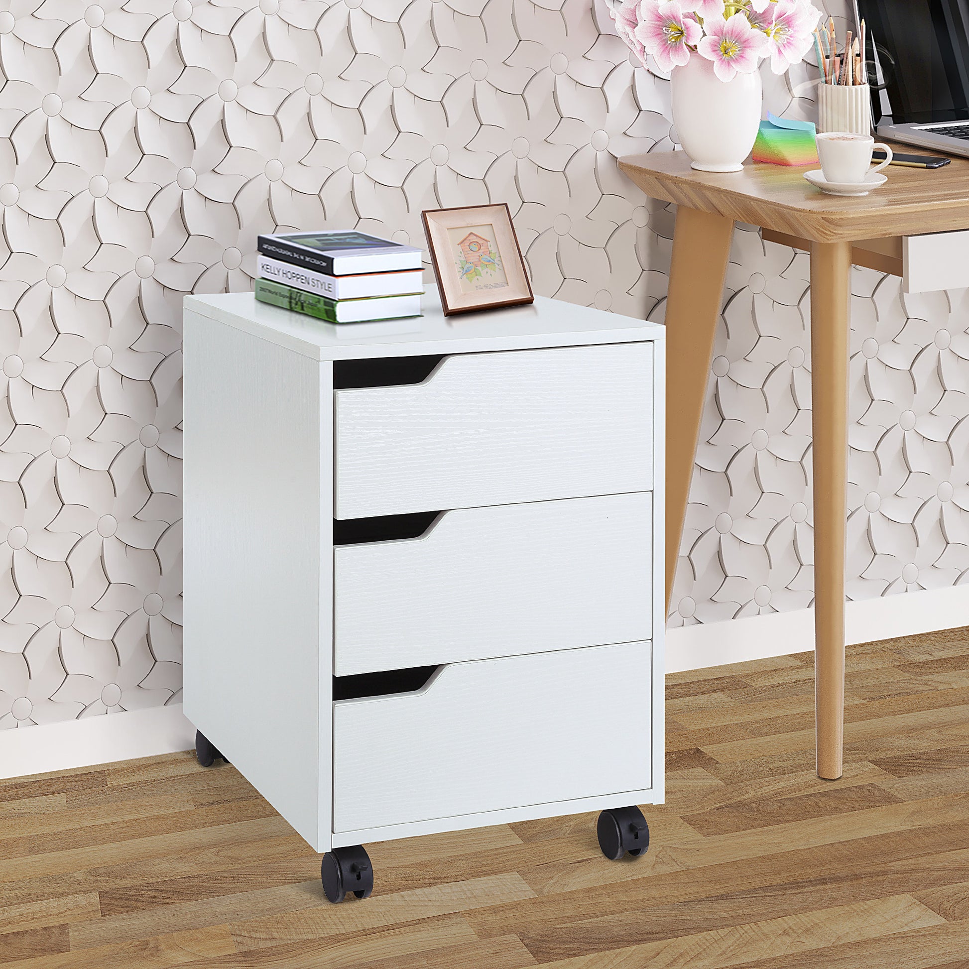 3-drawer Mobile File Cabinet & Printer Stand - White-Office Products > Office Furniture > Office Cabinets & Cupboards-DECOROLALA