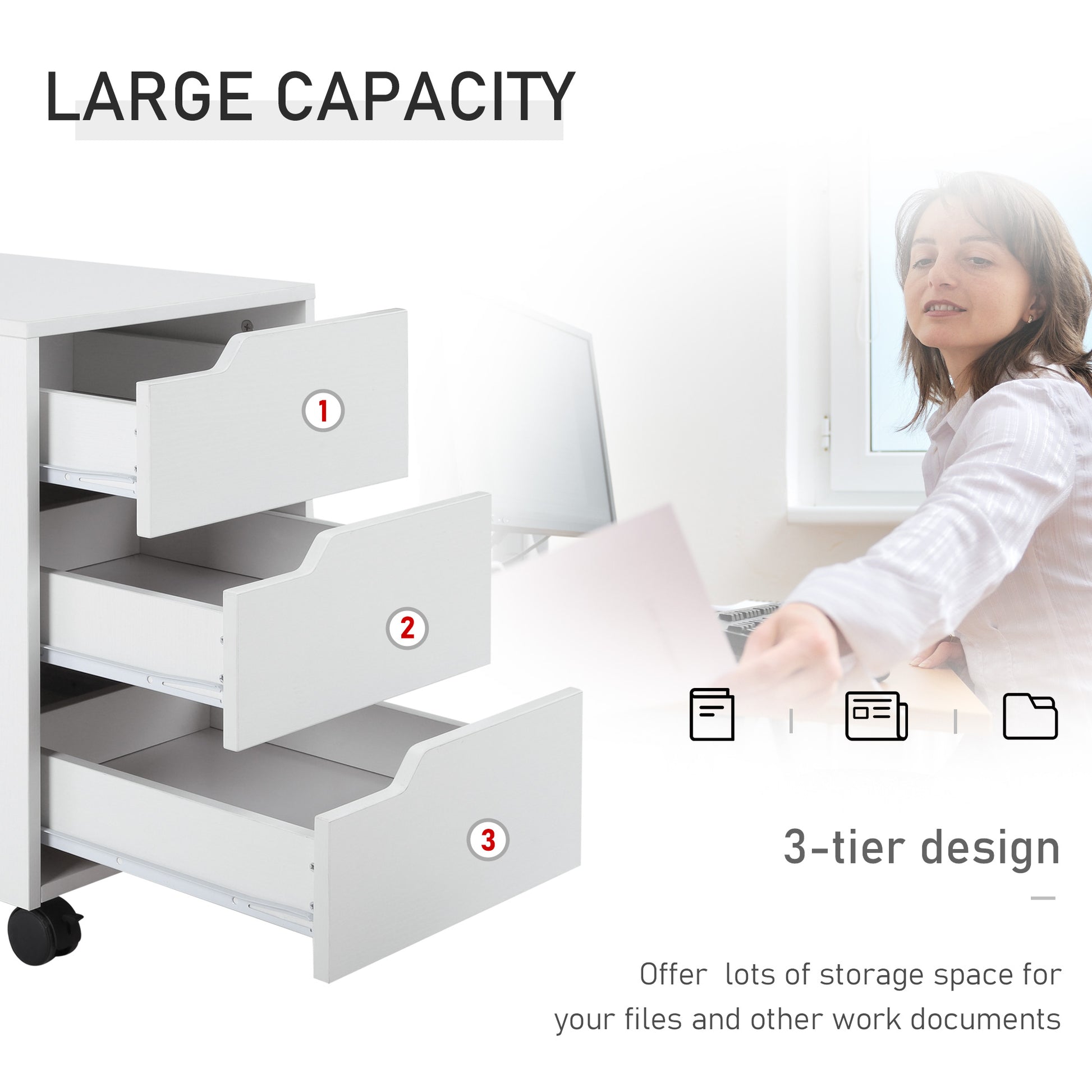 3-drawer Mobile File Cabinet & Printer Stand - White-Office Products > Office Furniture > Office Cabinets & Cupboards-DECOROLALA