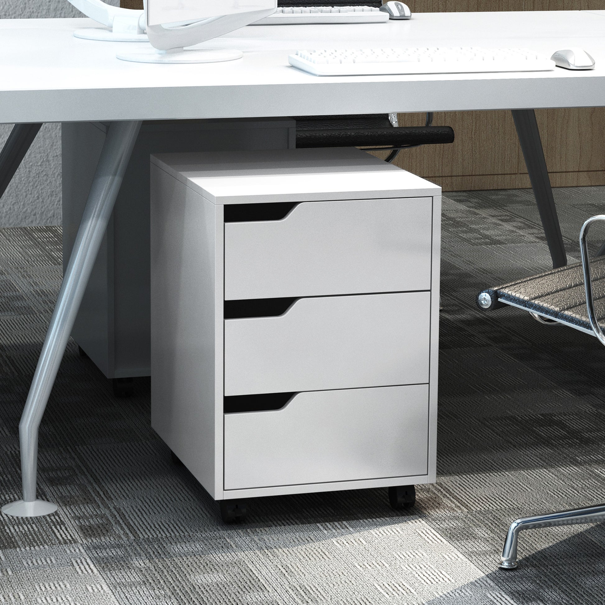 3-drawer Mobile File Cabinet & Printer Stand - White-Office Products > Office Furniture > Office Cabinets & Cupboards-DECOROLALA