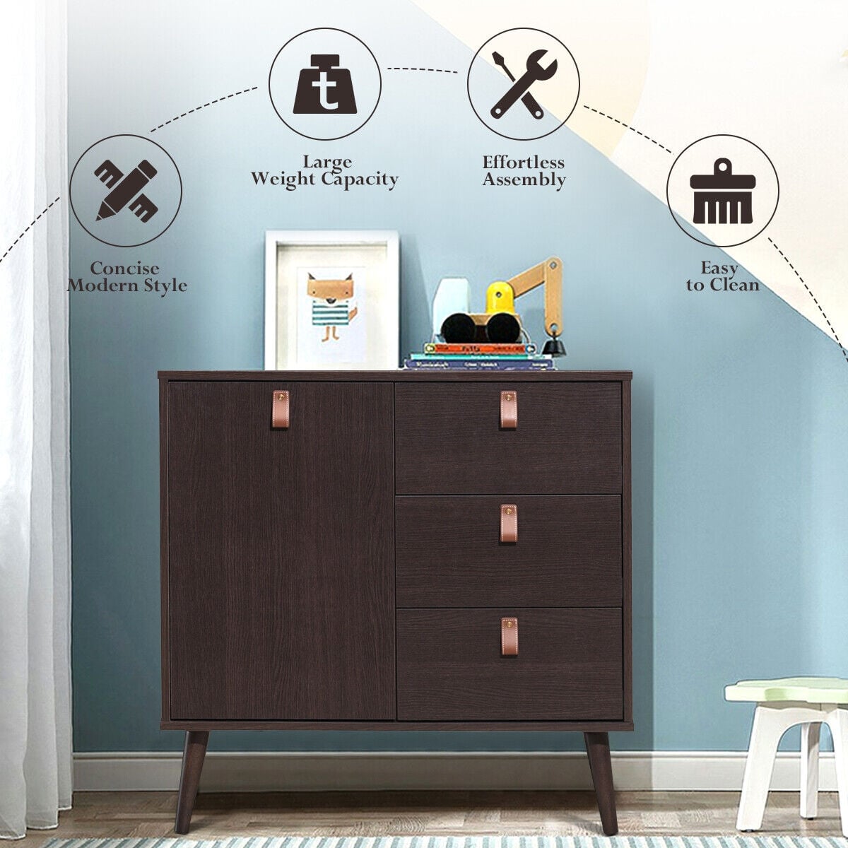 3-drawer Sideboard Storage Cabinet - Brown (min order qty 2)-Dressers & Chests-DECOROLALA