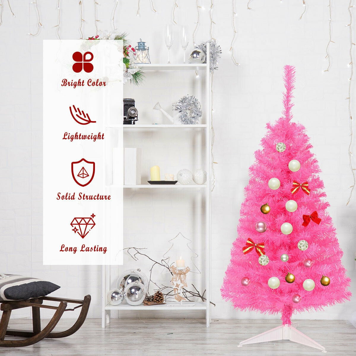 3 ft Premium Artificial Christmas Mini Tree with Stand-Pink-Christmas Trees-DECOROLALA