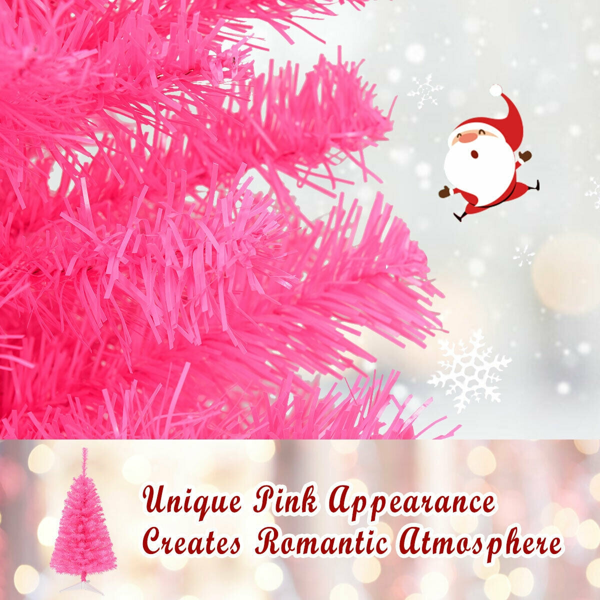 3 ft Premium Artificial Christmas Mini Tree with Stand-Pink-Christmas Trees-DECOROLALA