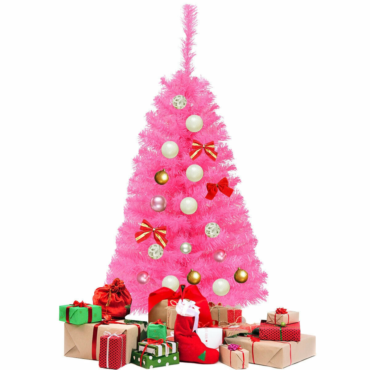 3 ft Premium Artificial Christmas Mini Tree with Stand-Pink-Christmas Trees-DECOROLALA