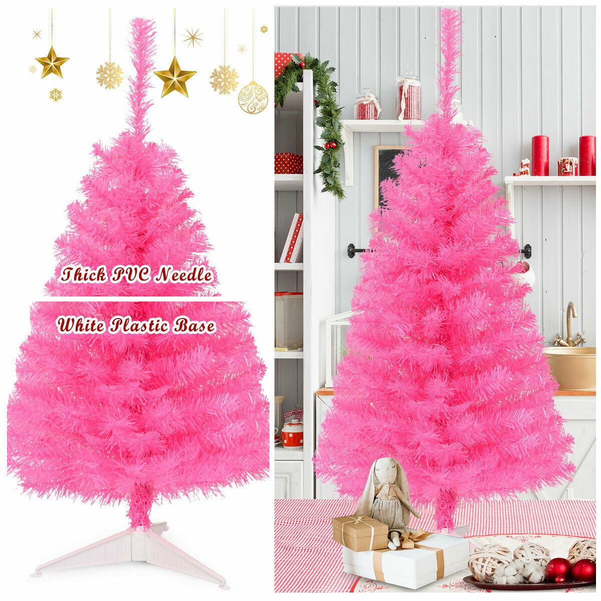 3 ft Premium Artificial Christmas Mini Tree with Stand-Pink-Christmas Trees-DECOROLALA