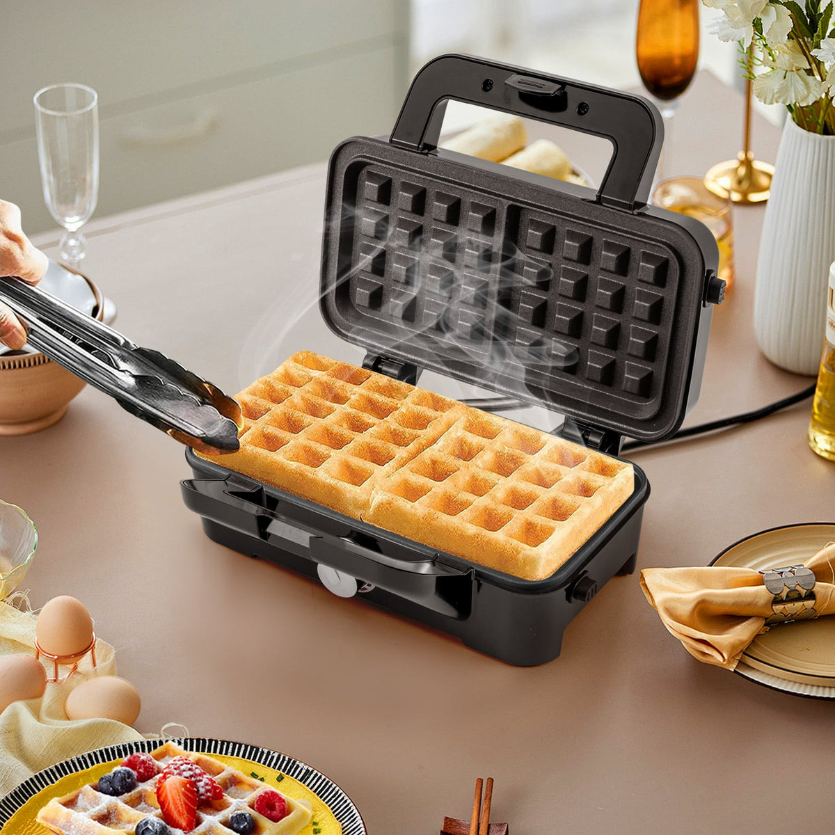 3-in-1 1082W Sandwich Maker with Removable Non-Stick Plates-Black-Small Appliances-DECOROLALA