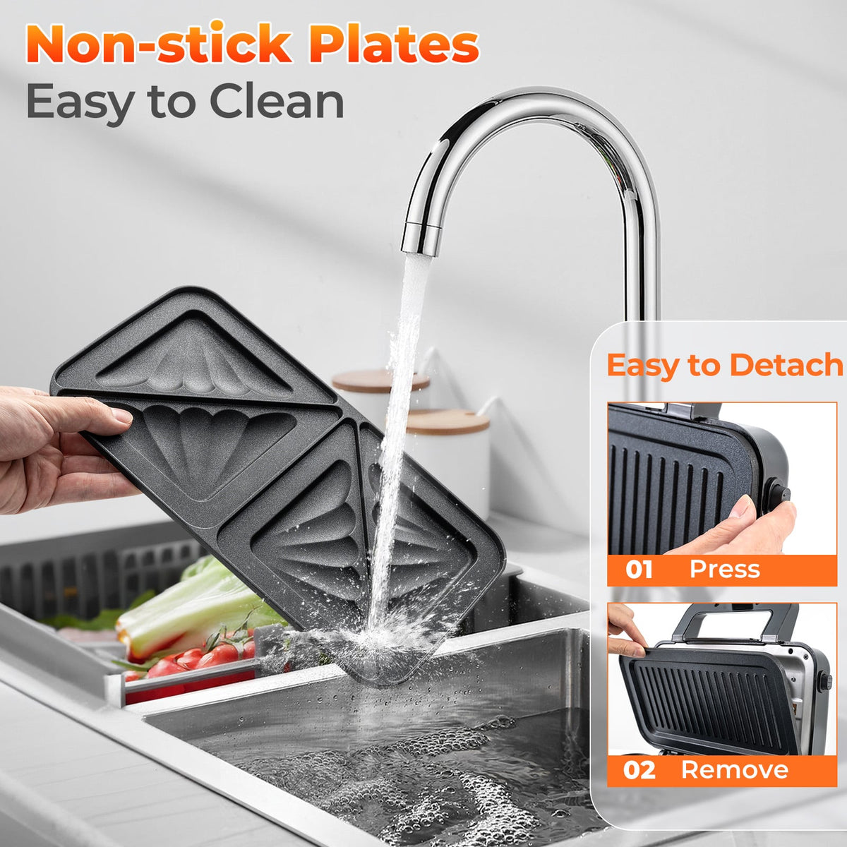 3-in-1 1082W Sandwich Maker with Removable Non-Stick Plates-Black-Small Appliances-DECOROLALA