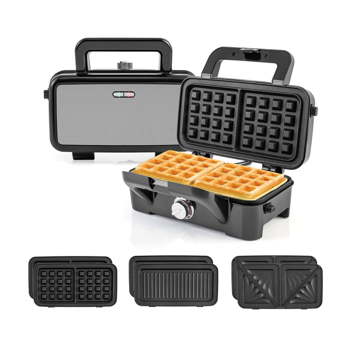 3-in-1 1082W Sandwich Maker with Removable Non-Stick Plates-Black-Small Appliances-DECOROLALA