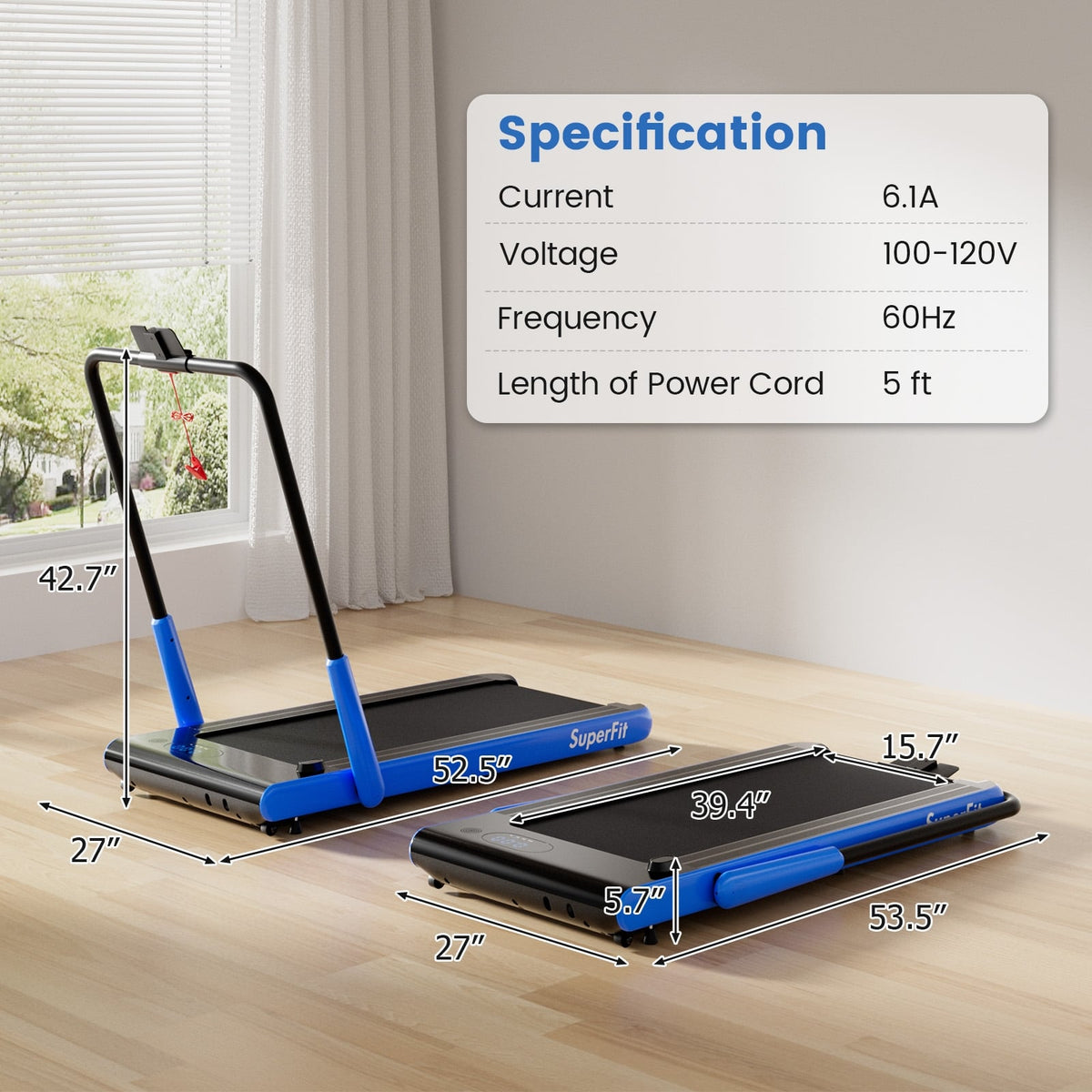 3-in-1 3HP Folding Treadmill with Smart Apps Remote Control and Speakers-Navy-Treadmills-DECOROLALA