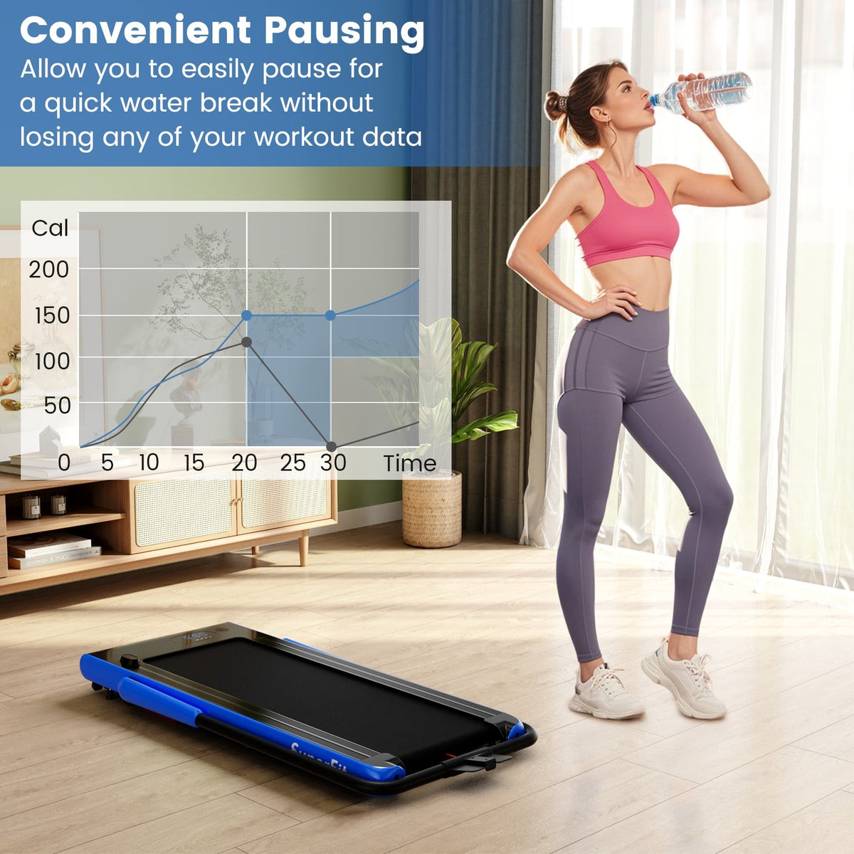 3-in-1 3HP Folding Treadmill with Smart Apps Remote Control and Speakers-Navy-Treadmills-DECOROLALA