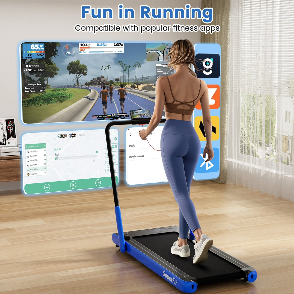3-in-1 3HP Folding Treadmill with Smart Apps Remote Control and Speakers-Navy-Treadmills-DECOROLALA