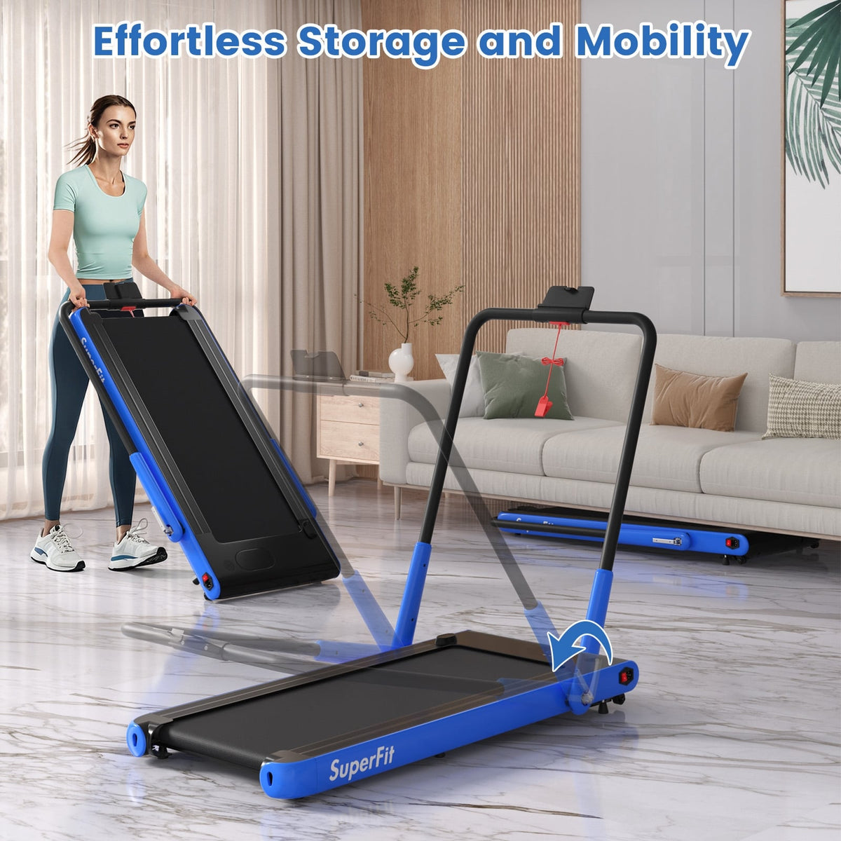 3-in-1 3HP Folding Treadmill with Smart Apps Remote Control and Speakers-Navy-Treadmills-DECOROLALA