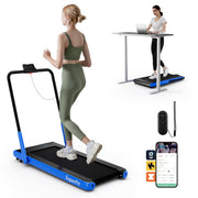 3-in-1 3HP Folding Treadmill with Smart Apps Remote Control and Speakers-Navy-Treadmills-DECOROLALA