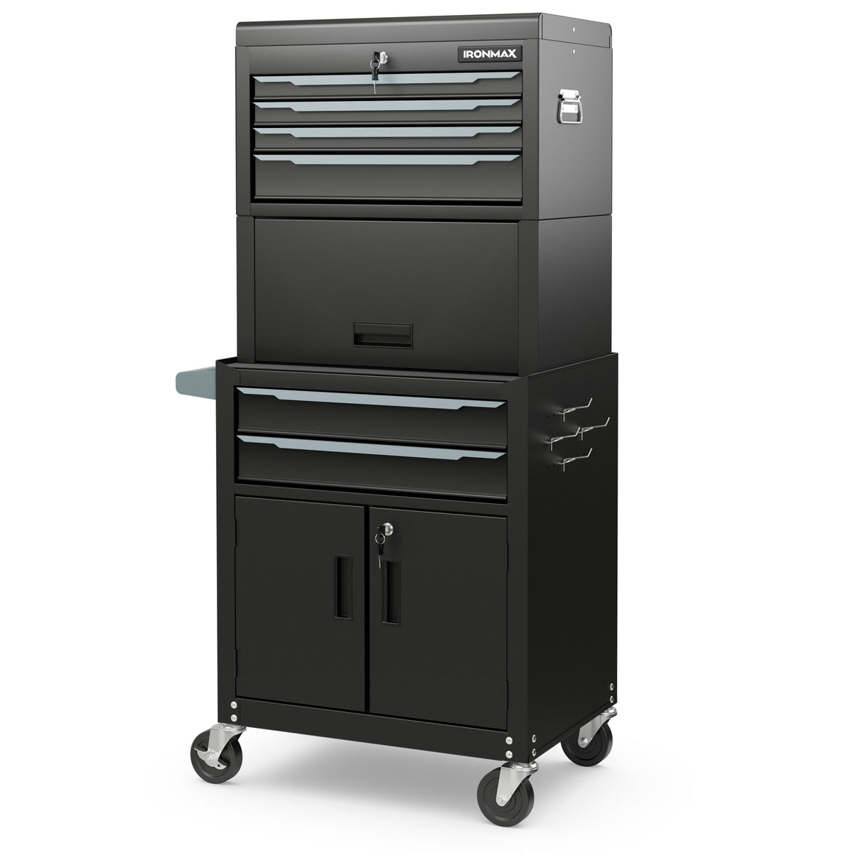 3-in-1 6-Drawer Rolling Tool Chest Storage Cabinet with Universal Wheels and Hooks-Black-Garages-DECOROLALA