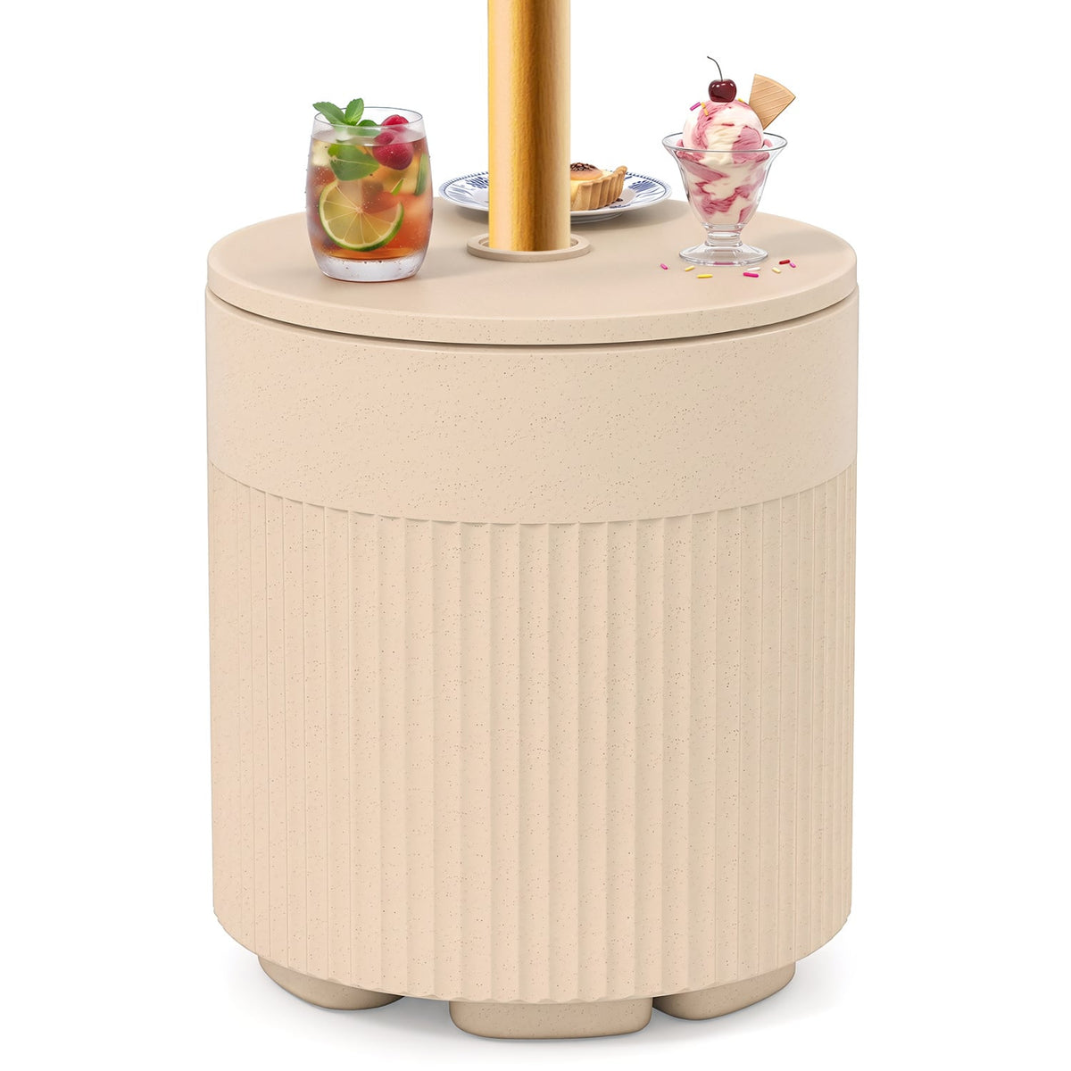 3-in-1 All-Weather Outdoor HDPE Umbrella Base with Water Bag and 2” Umbrella Hole for Patio-Beige-Outdoor Umbrella Bases-DECOROLALA