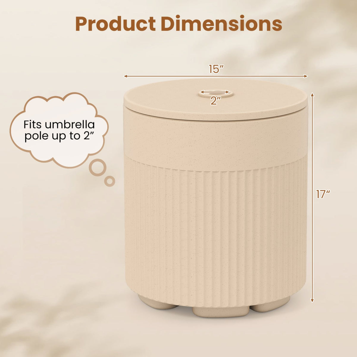 3-in-1 All-Weather Outdoor HDPE Umbrella Base with Water Bag and 2” Umbrella Hole for Patio-Beige-Outdoor Umbrella Bases-DECOROLALA