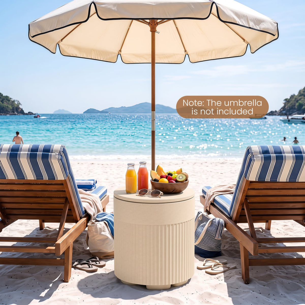 3-in-1 All-Weather Outdoor HDPE Umbrella Base with Water Bag and 2” Umbrella Hole for Patio-Beige-Outdoor Umbrella Bases-DECOROLALA