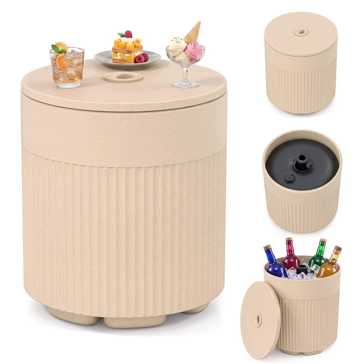 3-in-1 All-Weather Outdoor HDPE Umbrella Base with Water Bag and 2” Umbrella Hole for Patio-Beige-Outdoor Umbrella Bases-DECOROLALA