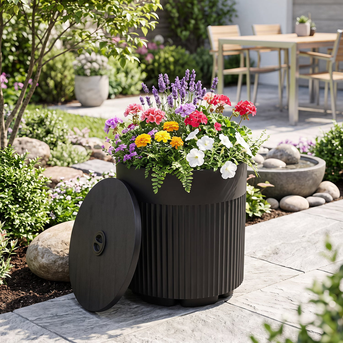 3-in-1 All-Weather Outdoor HDPE Umbrella Base with Water Bag and 2” Umbrella Hole for Patio-Black-Outdoor Umbrella Bases-DECOROLALA