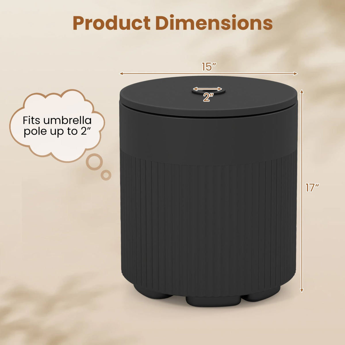 3-in-1 All-Weather Outdoor HDPE Umbrella Base with Water Bag and 2” Umbrella Hole for Patio-Black-Outdoor Umbrella Bases-DECOROLALA