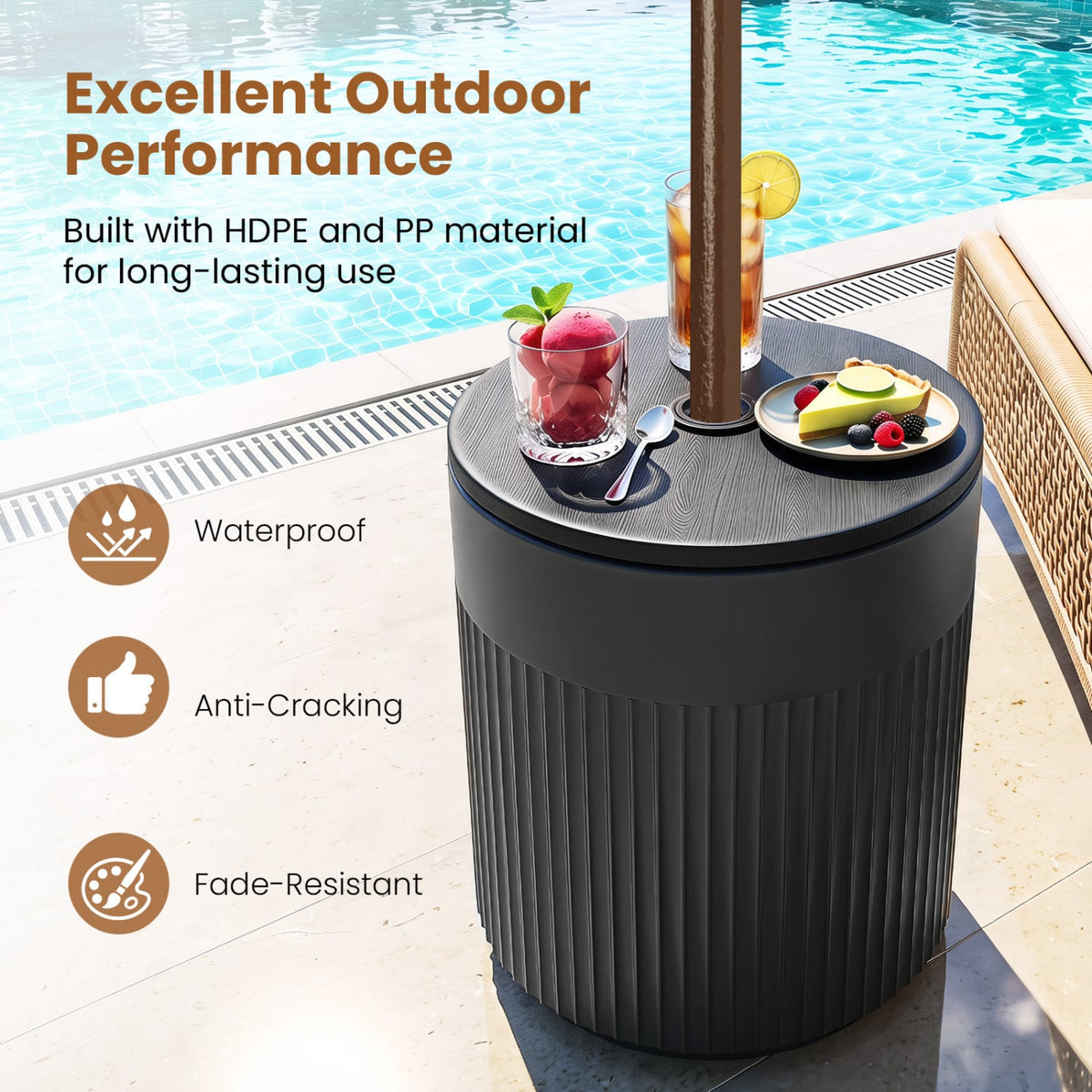 3-in-1 All-Weather Outdoor HDPE Umbrella Base with Water Bag and 2” Umbrella Hole for Patio-Black-Outdoor Umbrella Bases-DECOROLALA
