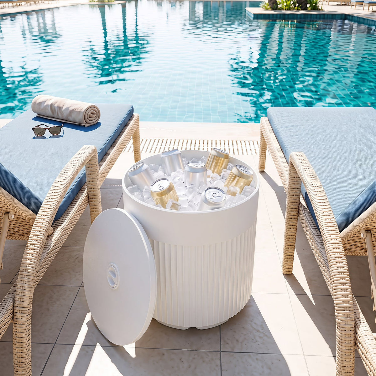 3-in-1 All-Weather Outdoor HDPE Umbrella Base with Water Bag and 2” Umbrella Hole for Patio-White-Outdoor Umbrella Bases-DECOROLALA