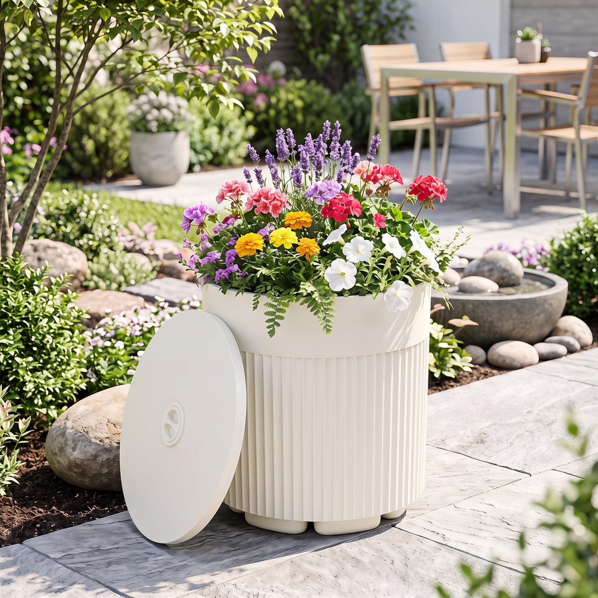 3-in-1 All-Weather Outdoor HDPE Umbrella Base with Water Bag and 2” Umbrella Hole for Patio-White-Outdoor Umbrella Bases-DECOROLALA