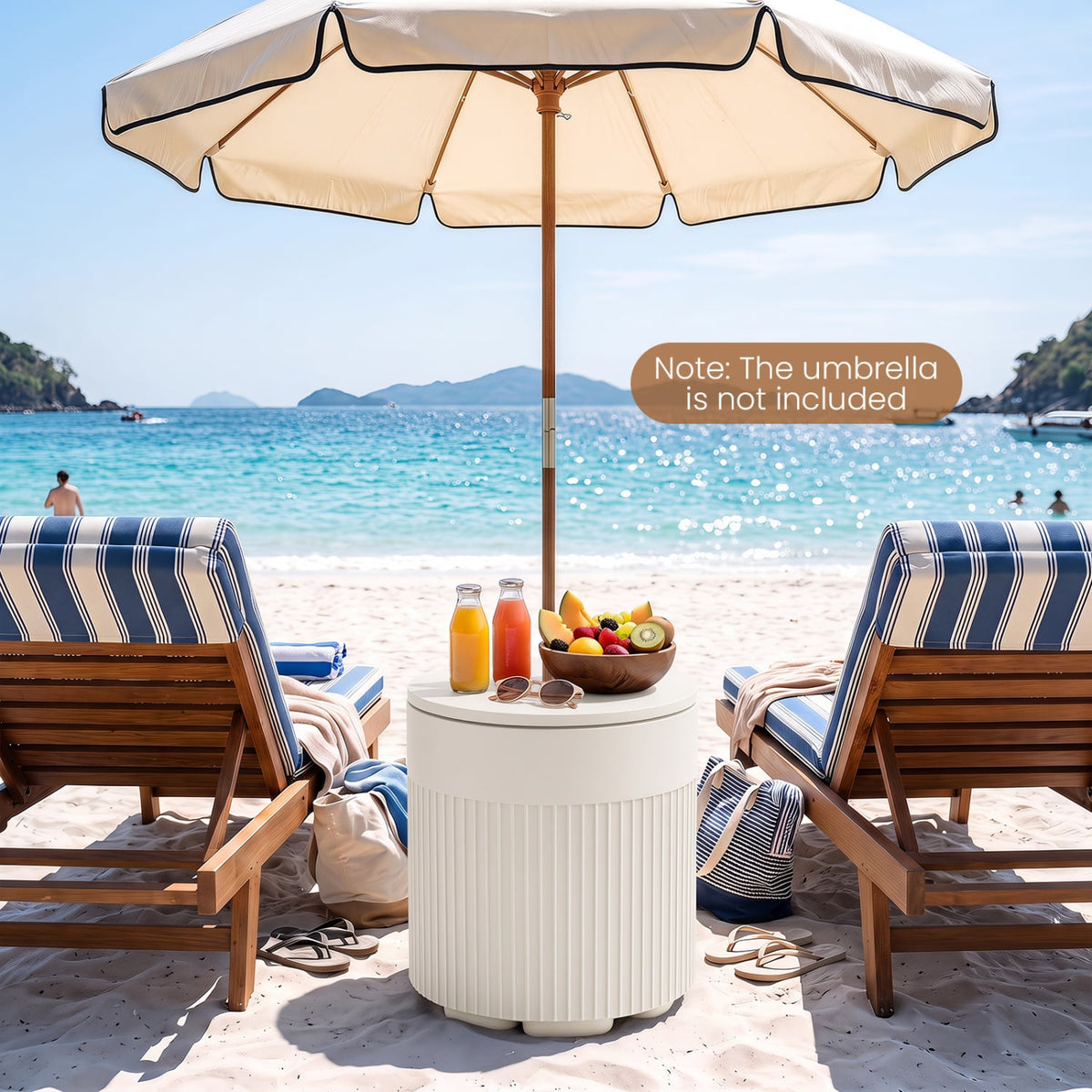 3-in-1 All-Weather Outdoor HDPE Umbrella Base with Water Bag and 2” Umbrella Hole for Patio-White-Outdoor Umbrella Bases-DECOROLALA