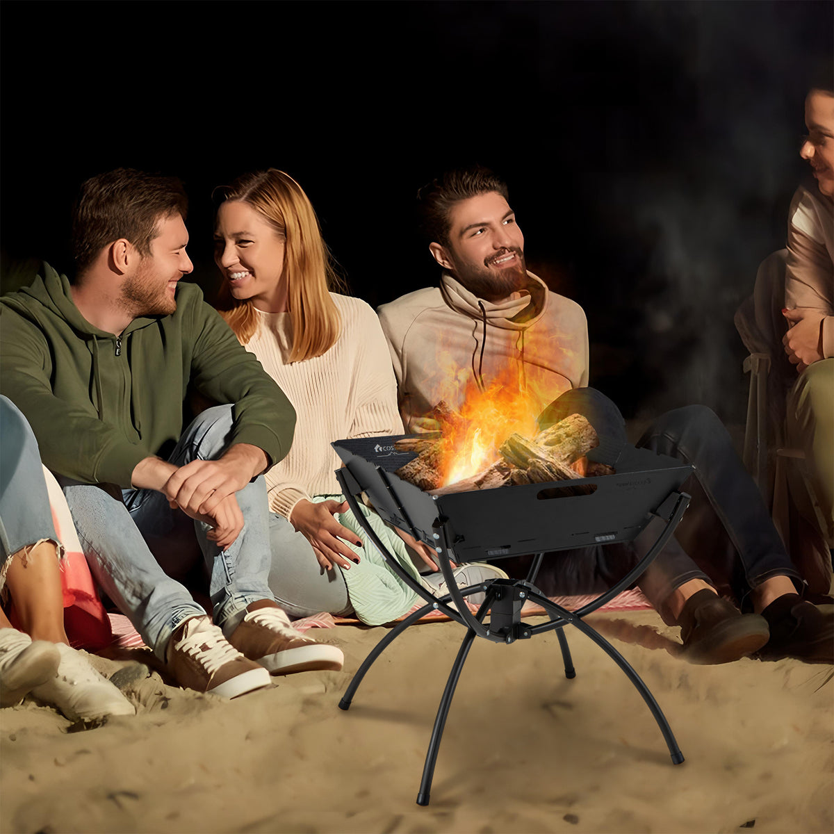 3-in-1 Camping Campfire Grill with Stainless Steel Grills Carrying Bag & Gloves-Black-Outdoor Grills-DECOROLALA