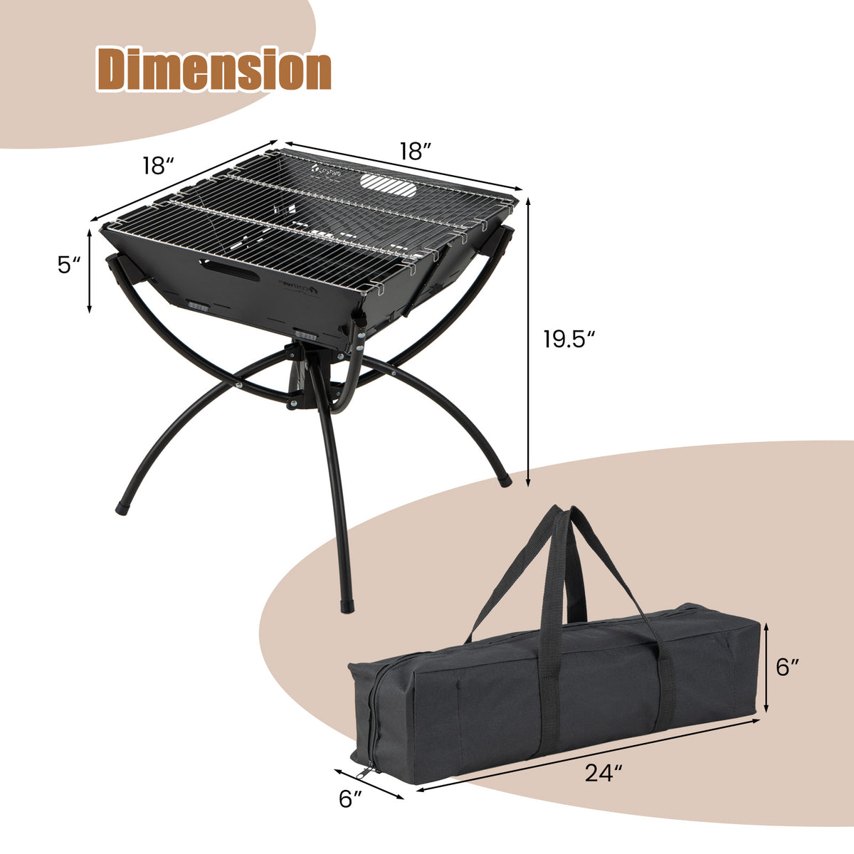 3-in-1 Camping Campfire Grill with Stainless Steel Grills Carrying Bag & Gloves-Black-Outdoor Grills-DECOROLALA