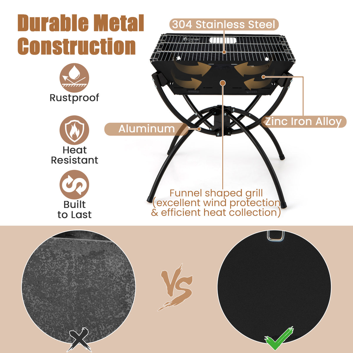 3-in-1 Camping Campfire Grill with Stainless Steel Grills Carrying Bag & Gloves-Black-Outdoor Grills-DECOROLALA