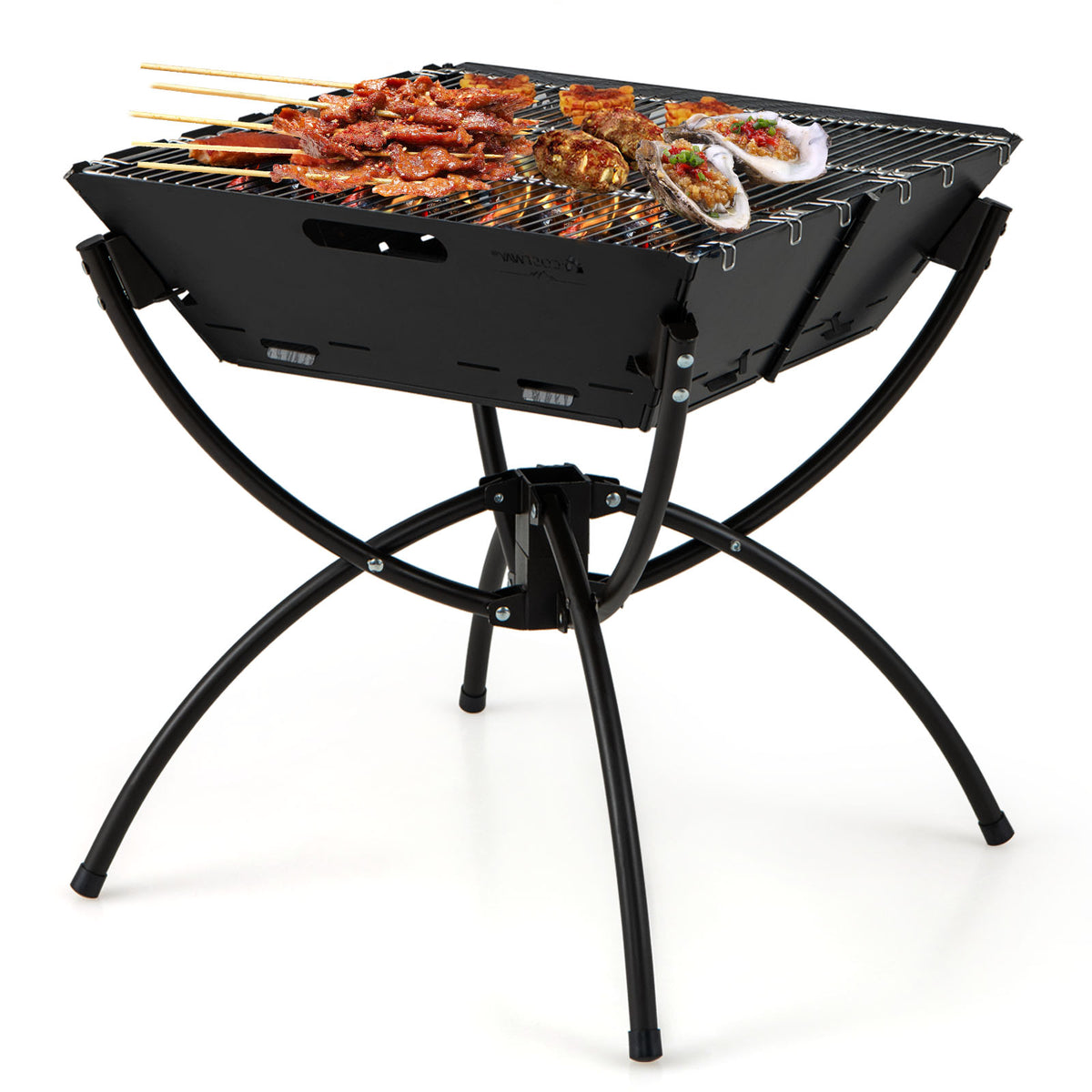 3-in-1 Camping Campfire Grill with Stainless Steel Grills Carrying Bag & Gloves-Black-Outdoor Grills-DECOROLALA
