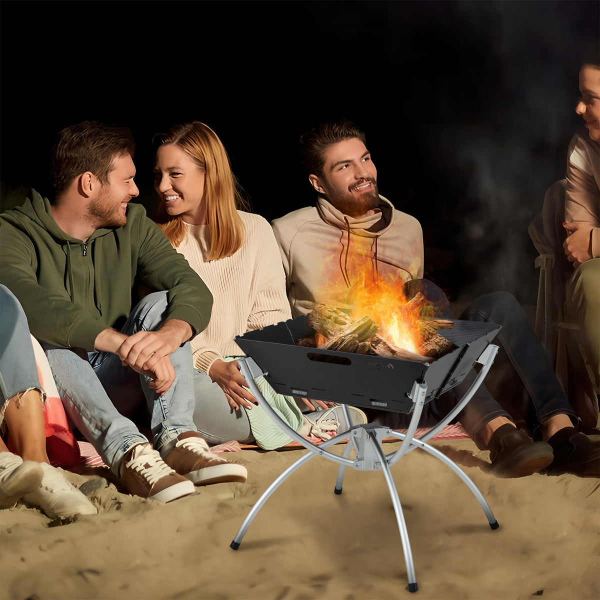 3-in-1 Camping Campfire Grill with Stainless Steel Grills Carrying Bag & Gloves-Silver-Outdoor Grills-DECOROLALA