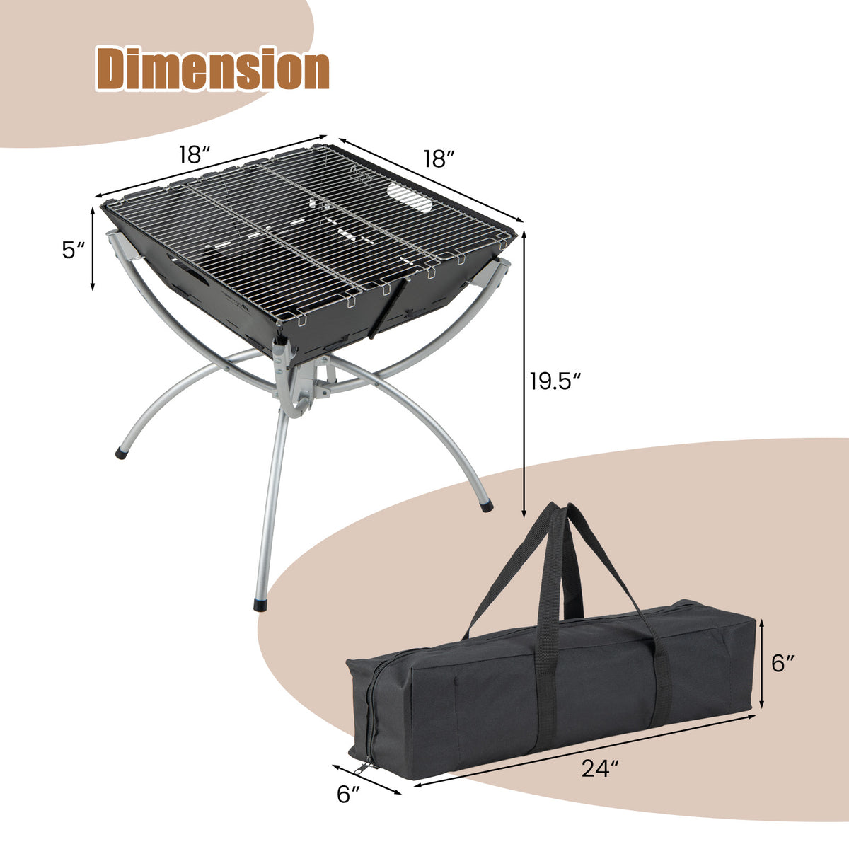 3-in-1 Camping Campfire Grill with Stainless Steel Grills Carrying Bag & Gloves-Silver-Outdoor Grills-DECOROLALA