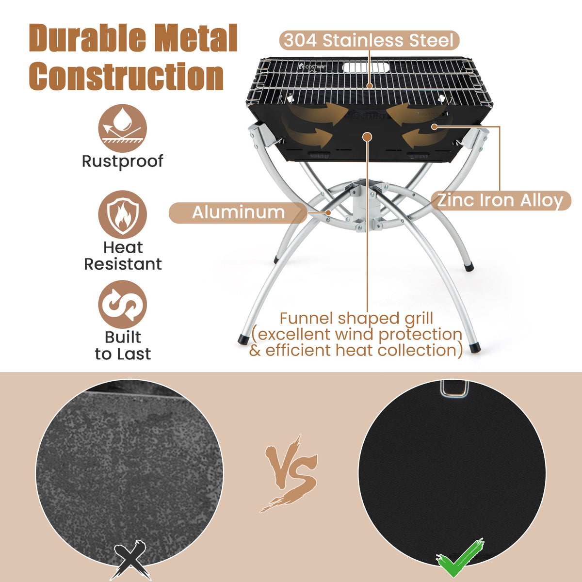 3-in-1 Camping Campfire Grill with Stainless Steel Grills Carrying Bag & Gloves-Silver-Outdoor Grills-DECOROLALA