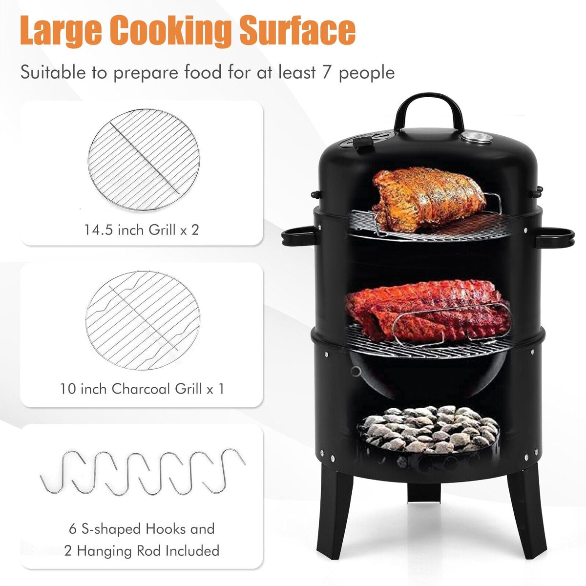 3-in-1 Charcoal BBQ Grill Cambo with Built-in Thermometer-Outdoor Grills-DECOROLALA