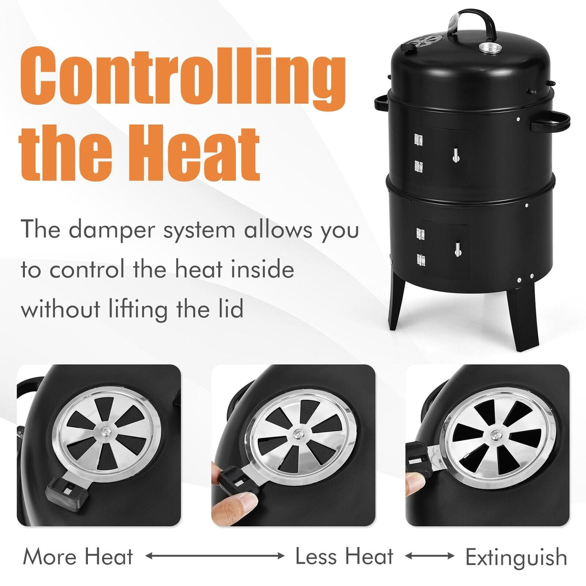 3-in-1 Charcoal BBQ Grill Cambo with Built-in Thermometer-Outdoor Grills-DECOROLALA