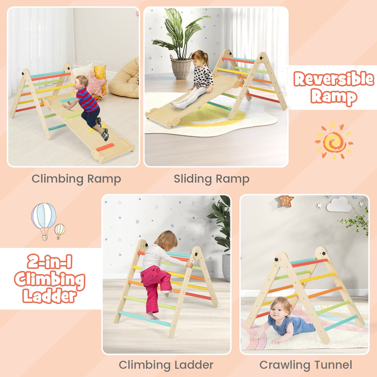 3-in-1 Climbing Set Foldable and Adjustable Kids Triangle Set