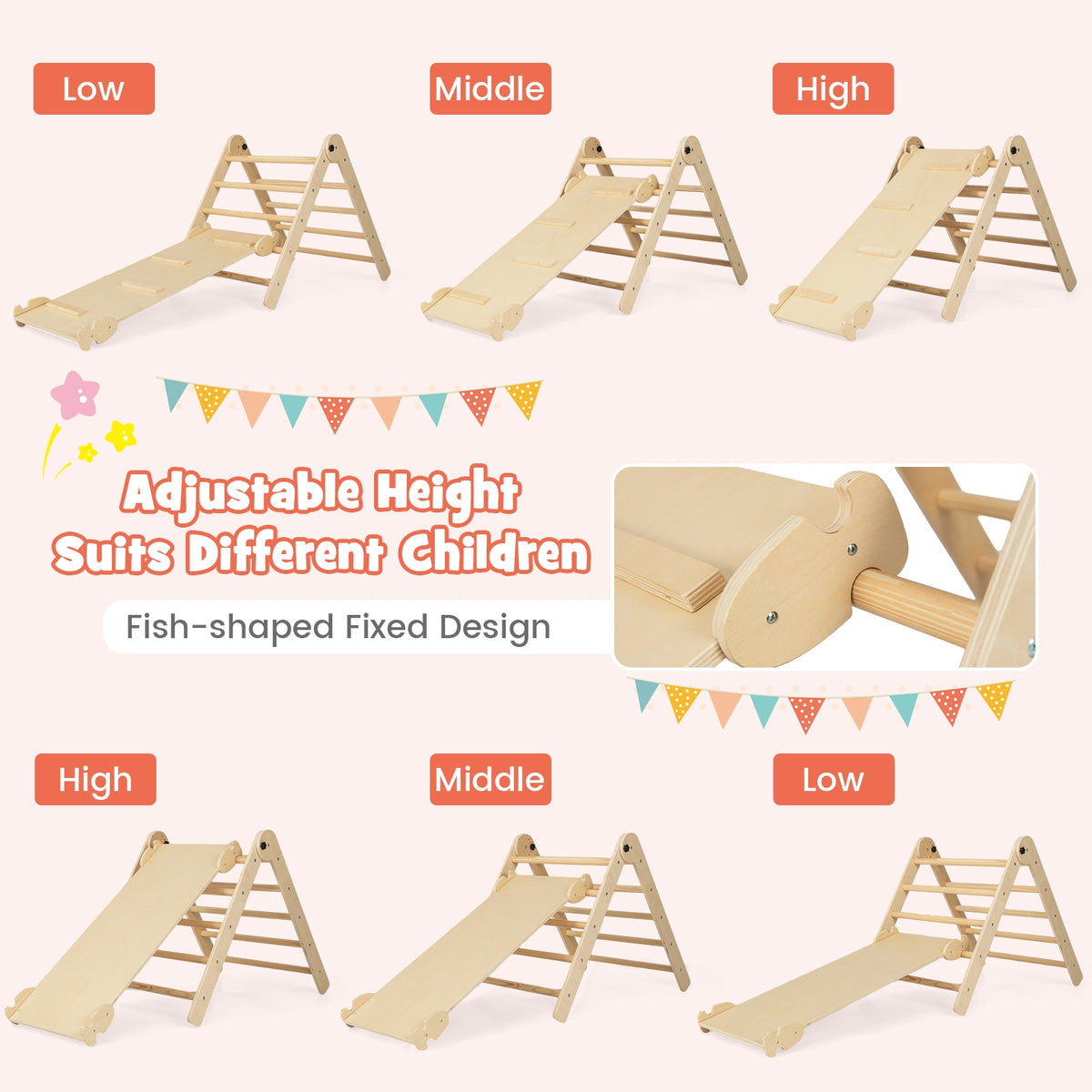 3-in-1 Climbing Set Foldable and Adjustable Kids Triangle Set