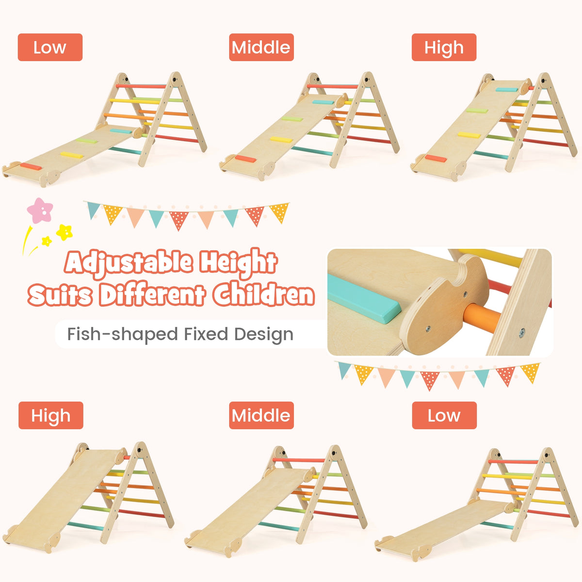 3-in-1 Climbing Set Foldable and Adjustable Kids Triangle Set