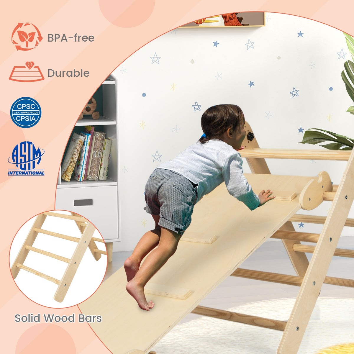 3-in-1 Climbing Set Foldable and Adjustable Kids Triangle Set