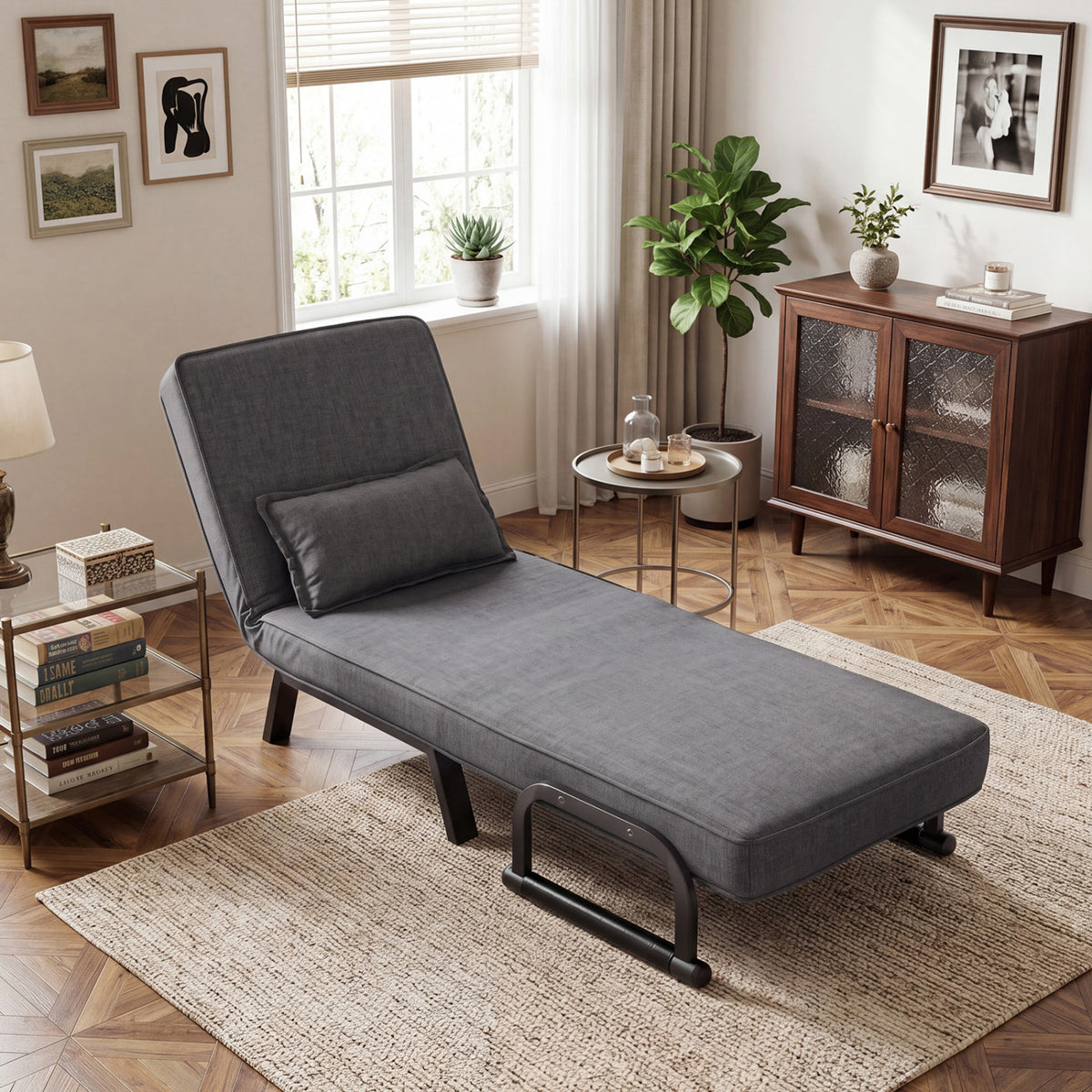 3-in-1 Convertible Folding Sofa Bed - Gray Single Sleeper Chair-Sofas & Loveseats-DECOROLALA