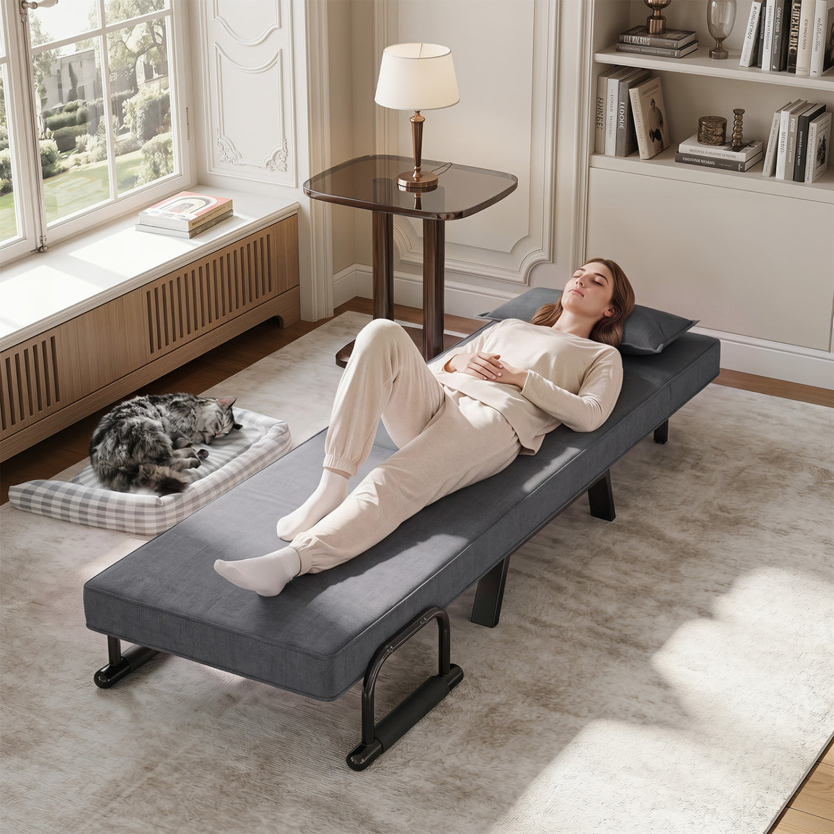 3-in-1 Convertible Folding Sofa Bed - Gray Single Sleeper Chair-Sofas & Loveseats-DECOROLALA