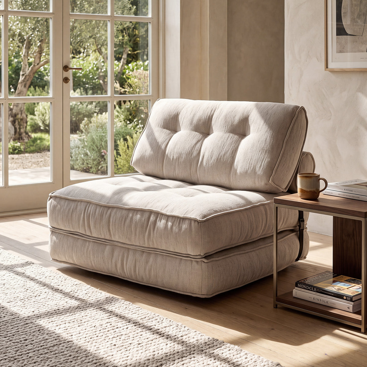 3-in-1 Convertible Folding Sofa Bed with Bolster - Beige Chenille-Sofas & Loveseats-DECOROLALA