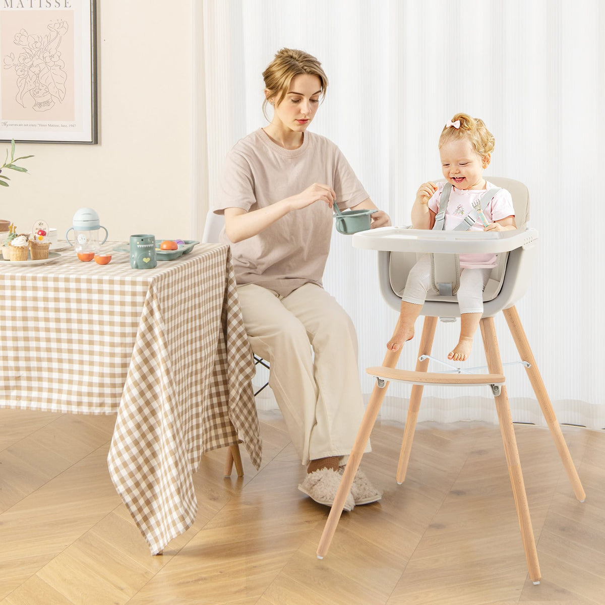 3-in-1 Convertible High Chair - Beige-High Chairs-DECOROLALA