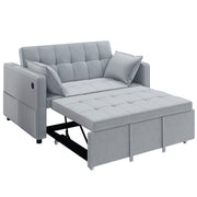 3-in-1 Convertible Pull Out Sofa Bed with USB - Light Grey Velvet-Home Furnishings > Living Room Furniture > Sofas & Reclining Chairs > 2-Seater Sofas-DECOROLALA