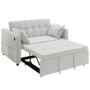 3-in-1 Convertible Sleeper Sofa Bed with USB Ports - Beige Velvet-Home Furnishings > Living Room Furniture > Sofas & Reclining Chairs > 2-Seater Sofas-DECOROLALA
