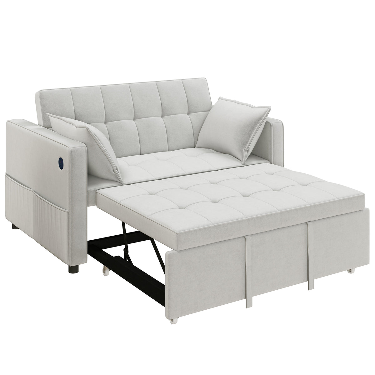 3-in-1 Convertible Sleeper Sofa Bed with USB Ports - Beige Velvet-Home Furnishings > Living Room Furniture > Sofas & Reclining Chairs > 2-Seater Sofas-DECOROLALA