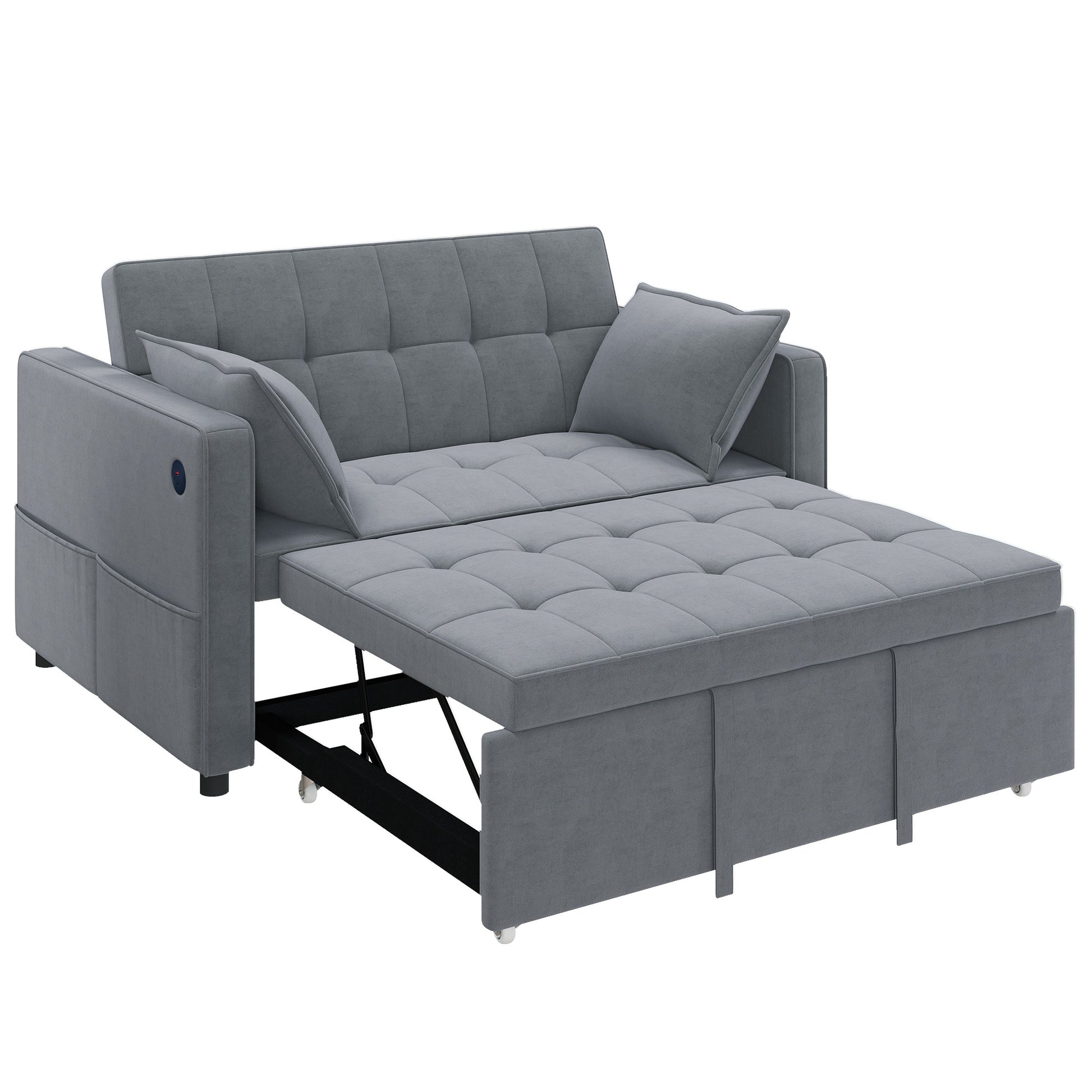 3-in-1 Convertible Sleeper Sofa Bed with USB Ports - Dark Grey-Home Furnishings > Living Room Furniture > Sofas & Reclining Chairs > 2-Seater Sofas-DECOROLALA